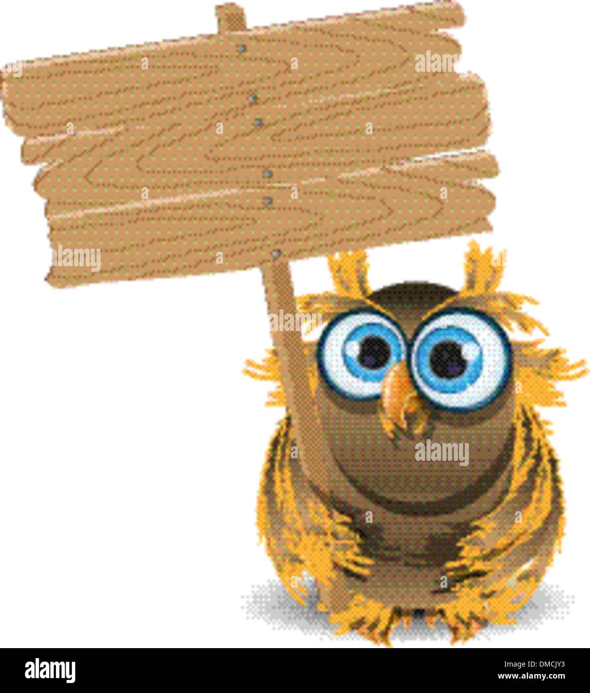 owl and a wooden plaque Stock Vector