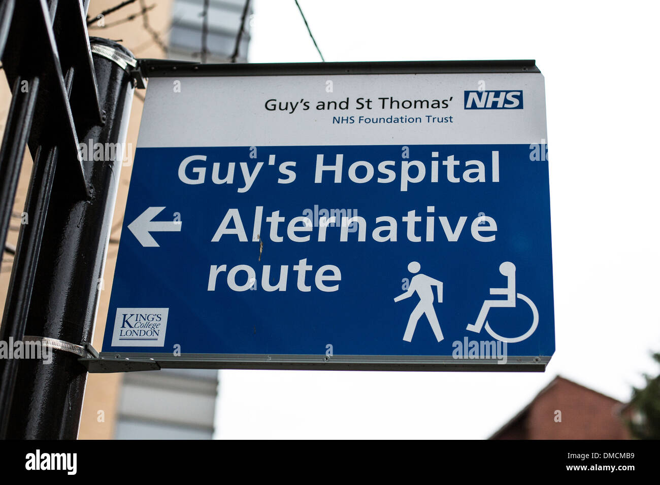 Sign 'Guy's Hospital Alternative route' Stock Photo