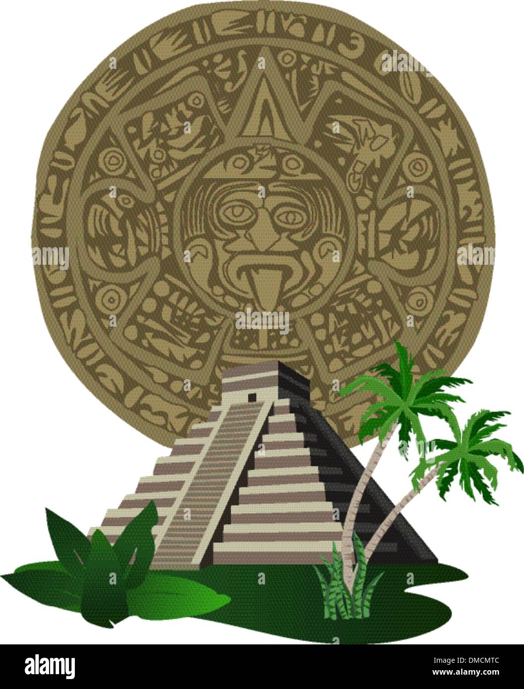 Antique Mayan Pyramid and Calendar Stock Vector