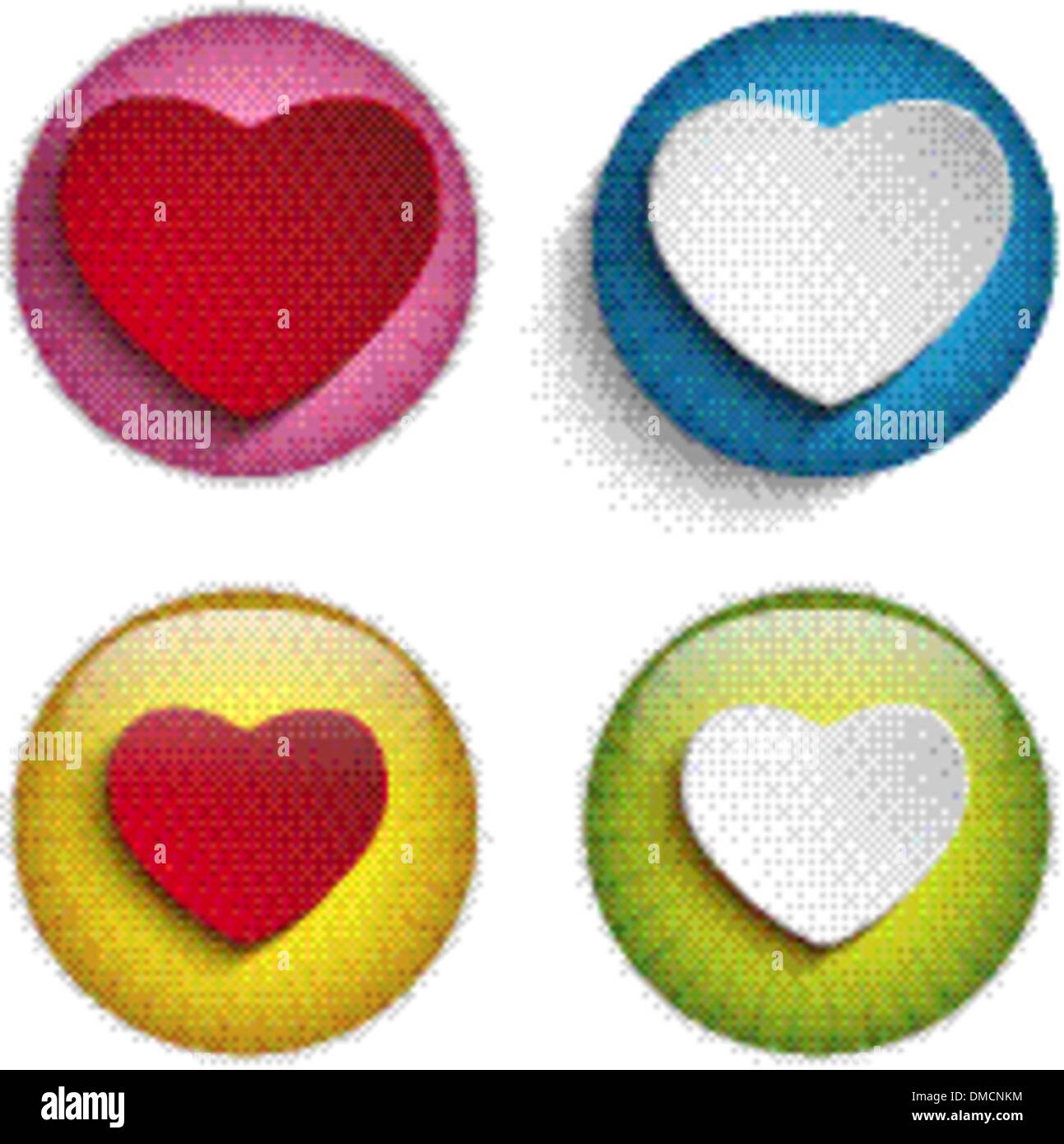 Valentine Day Heart on Colorful Glossy Buttons Stock Vector
