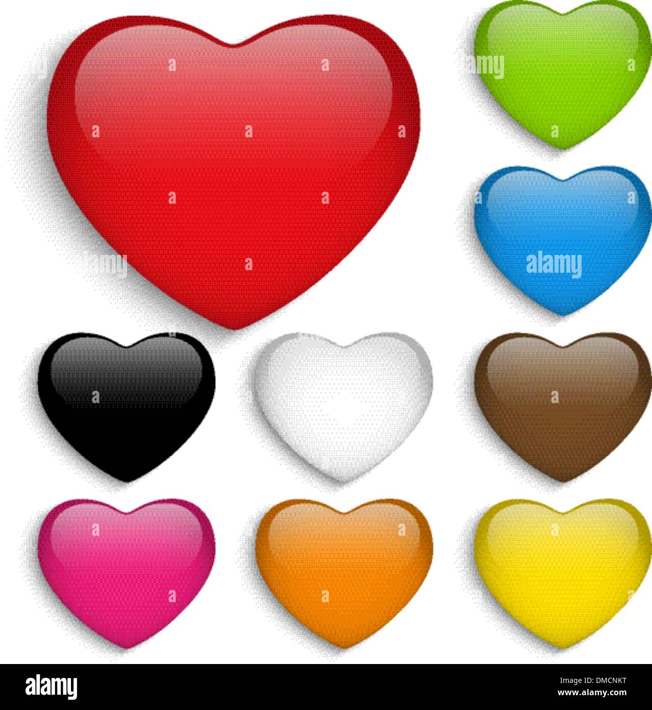 Set Glass Colorful Glossy Heart Stock Vector