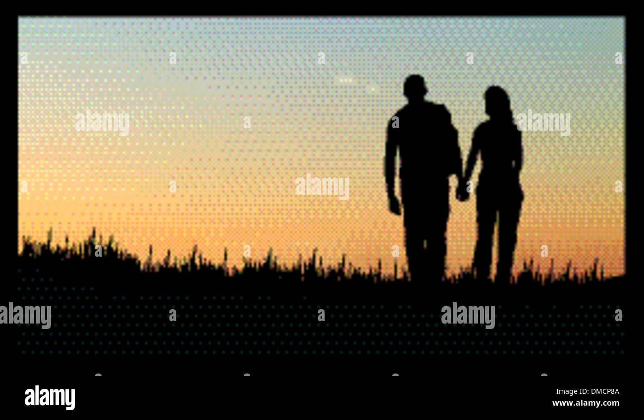 couples as a silhouette against sunset/sunrise Stock Vector