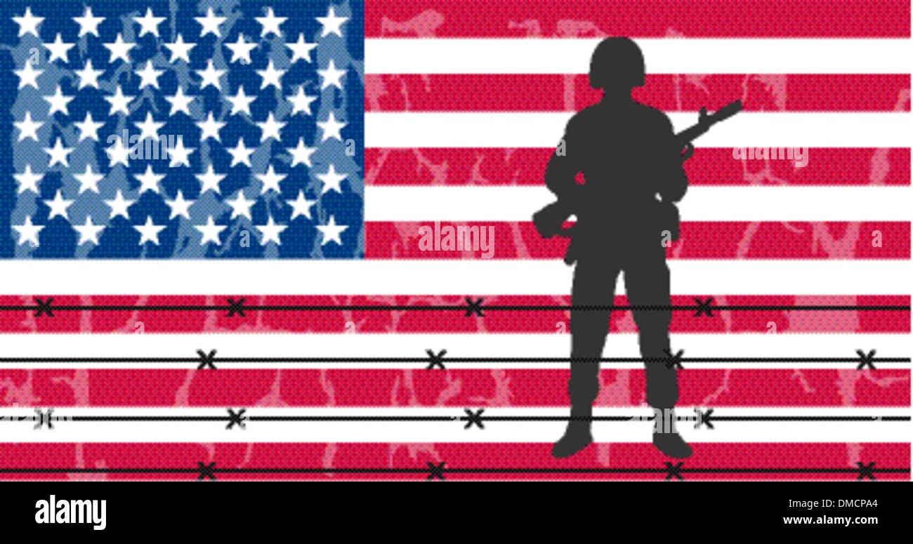 american flag with soldier Stock Vector