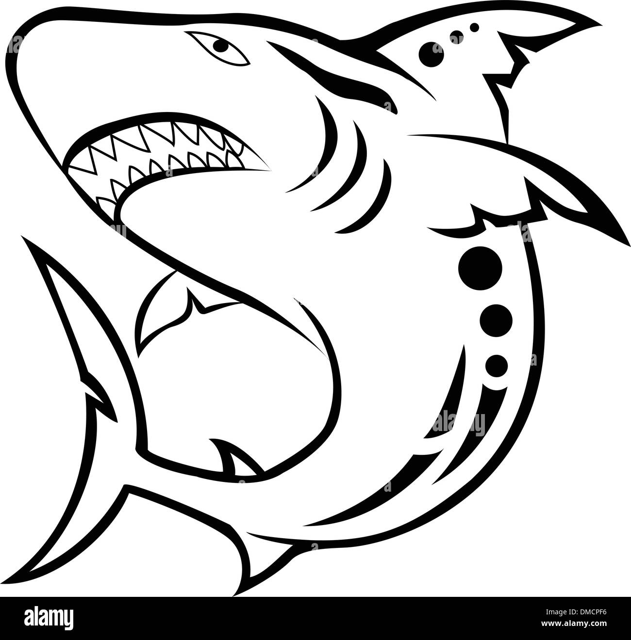 angry shark tribal tattoo Stock Vector