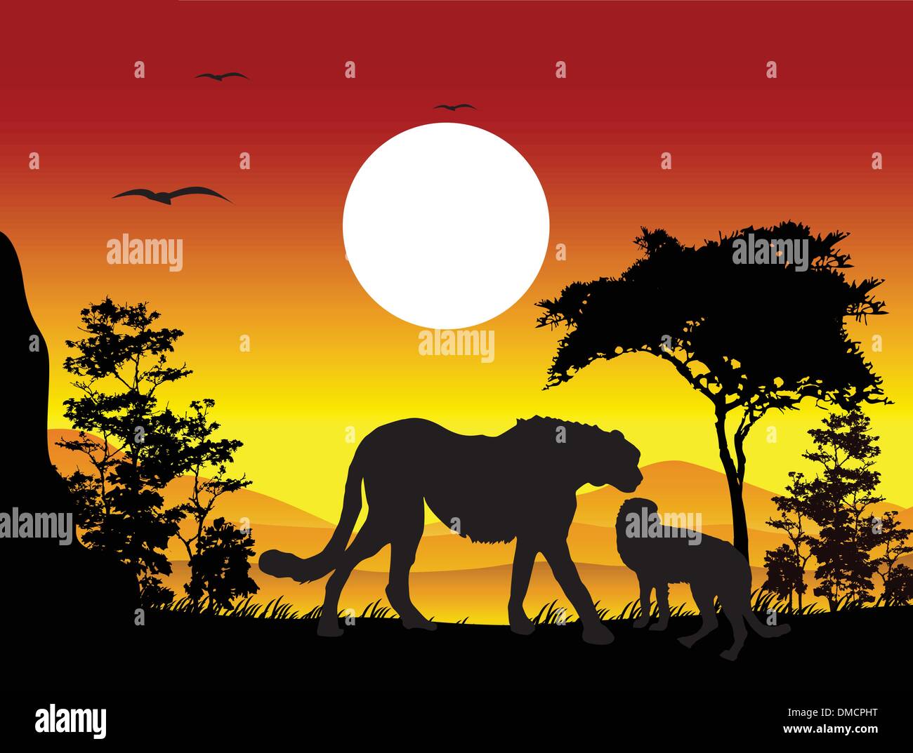 silhouette of cheetah Stock Vector