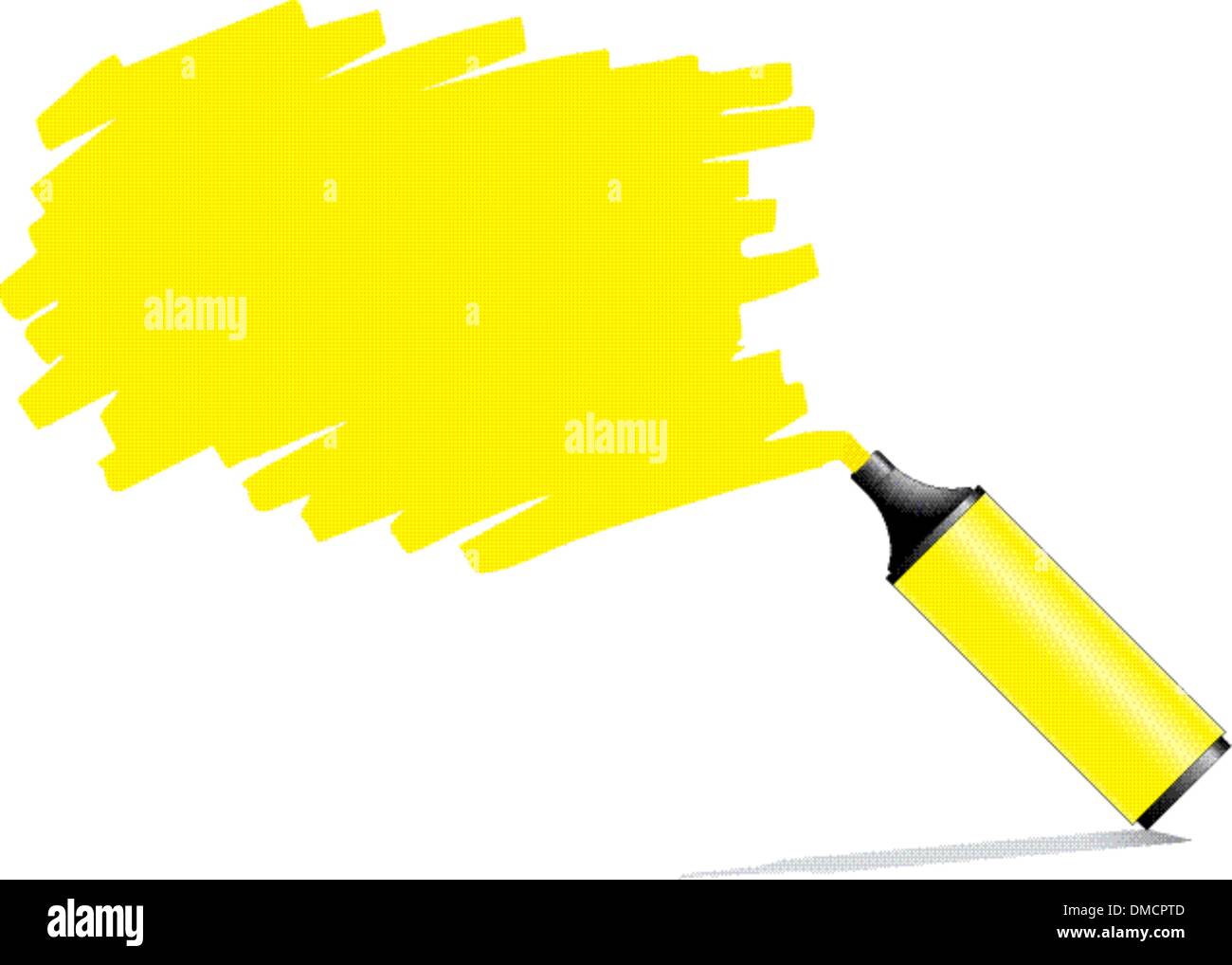 Highlighter pen with scribbles on a blank piece of paper Stock Vector