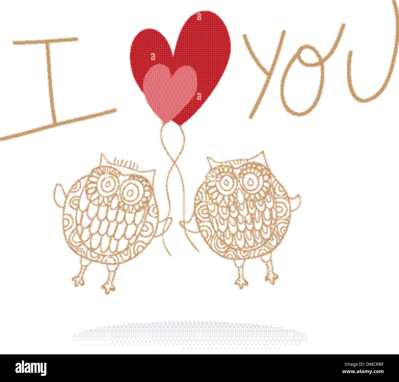 Two cute owls in love wedding card Stock Vector Image & Art - Alamy