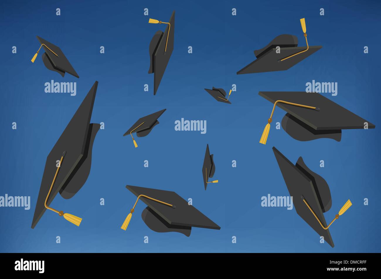 Graduation Caps Thrown in the Air Stock Vector