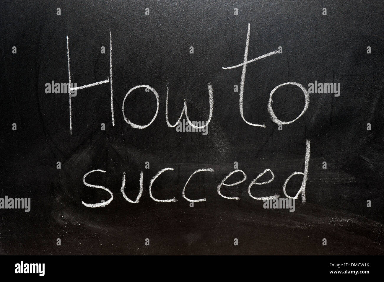 How to succeed drawn on a blackboard in white chalk. Stock Photo