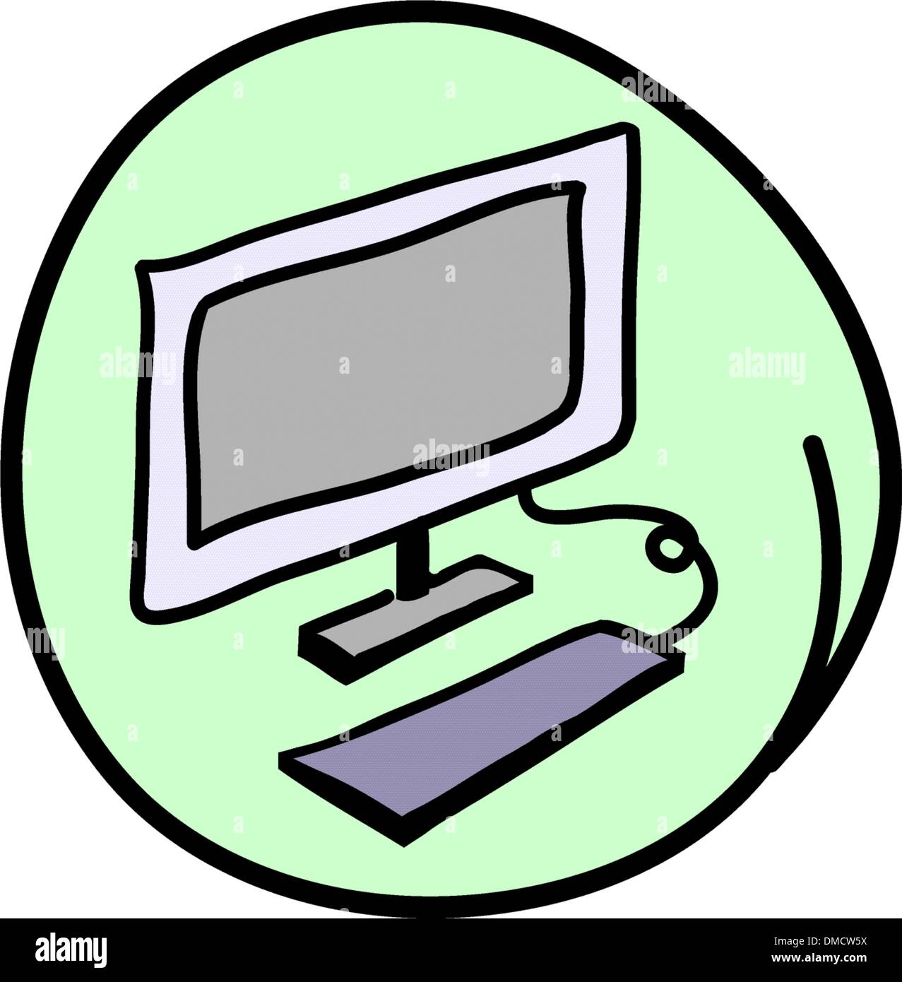 The Computer Workstation on Round Green Background Stock Vector