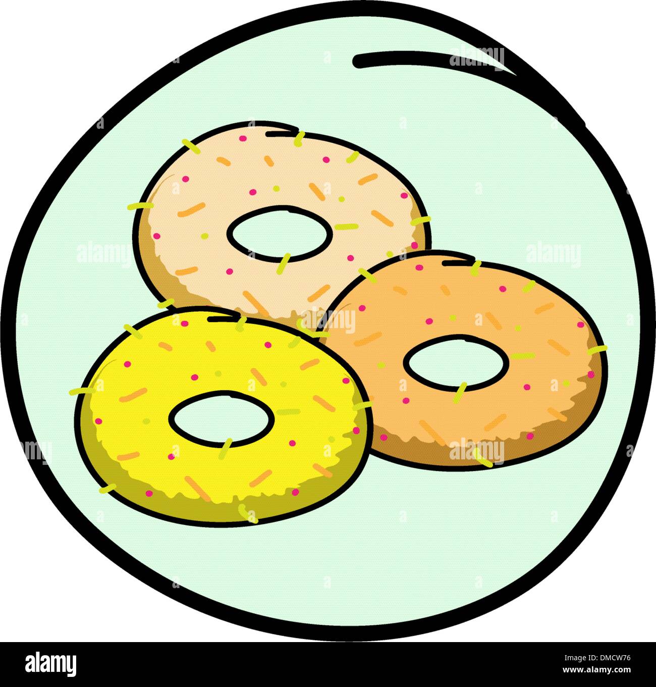 A Donut Assortment on Round Green Background Stock Vector