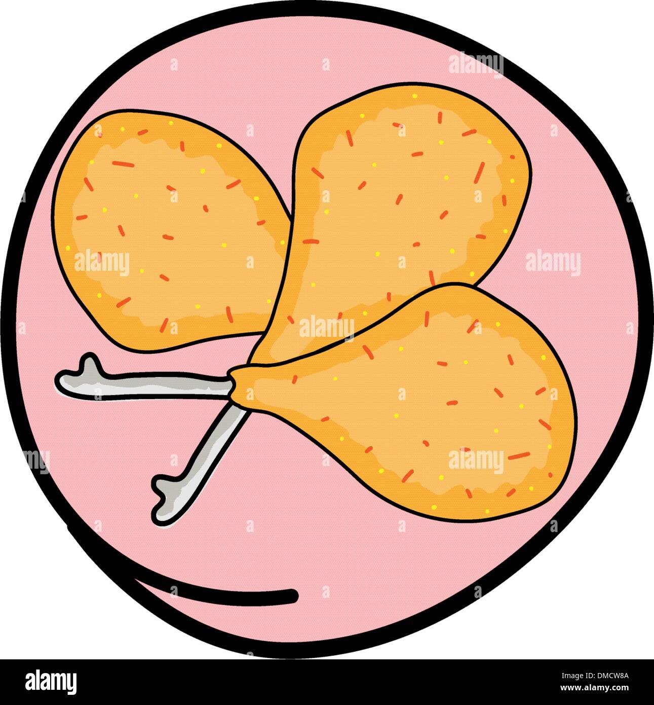 Three Fried Chicken on Round Pink Background Stock Vector