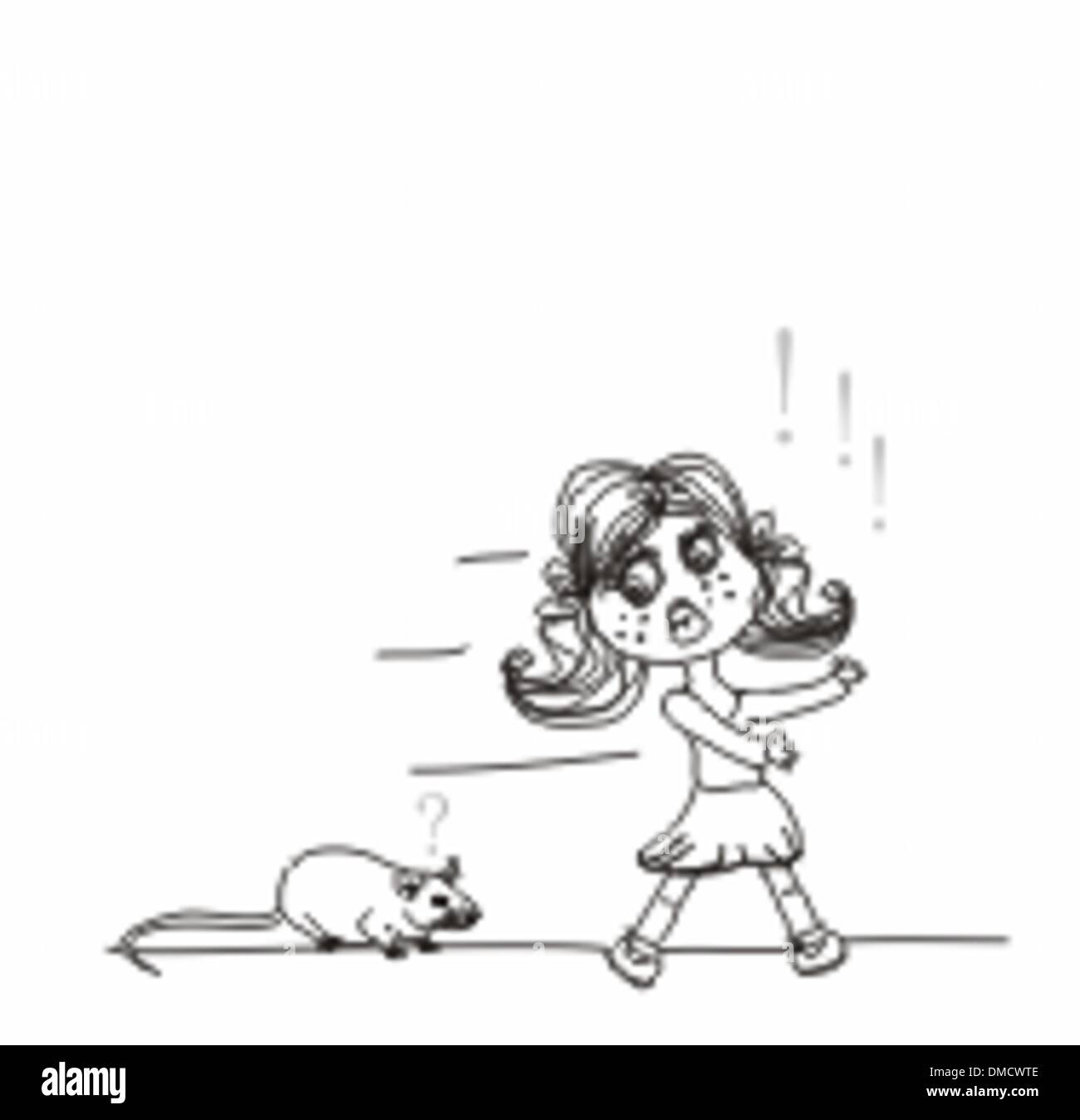 girl scared of a mouse Stock Vector