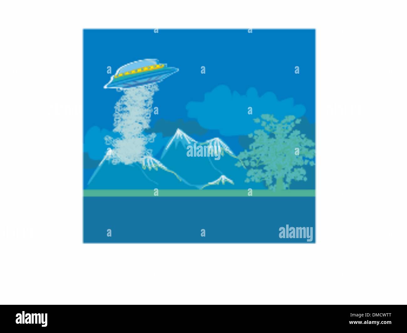 UFO hovering over a landscape Stock Vector