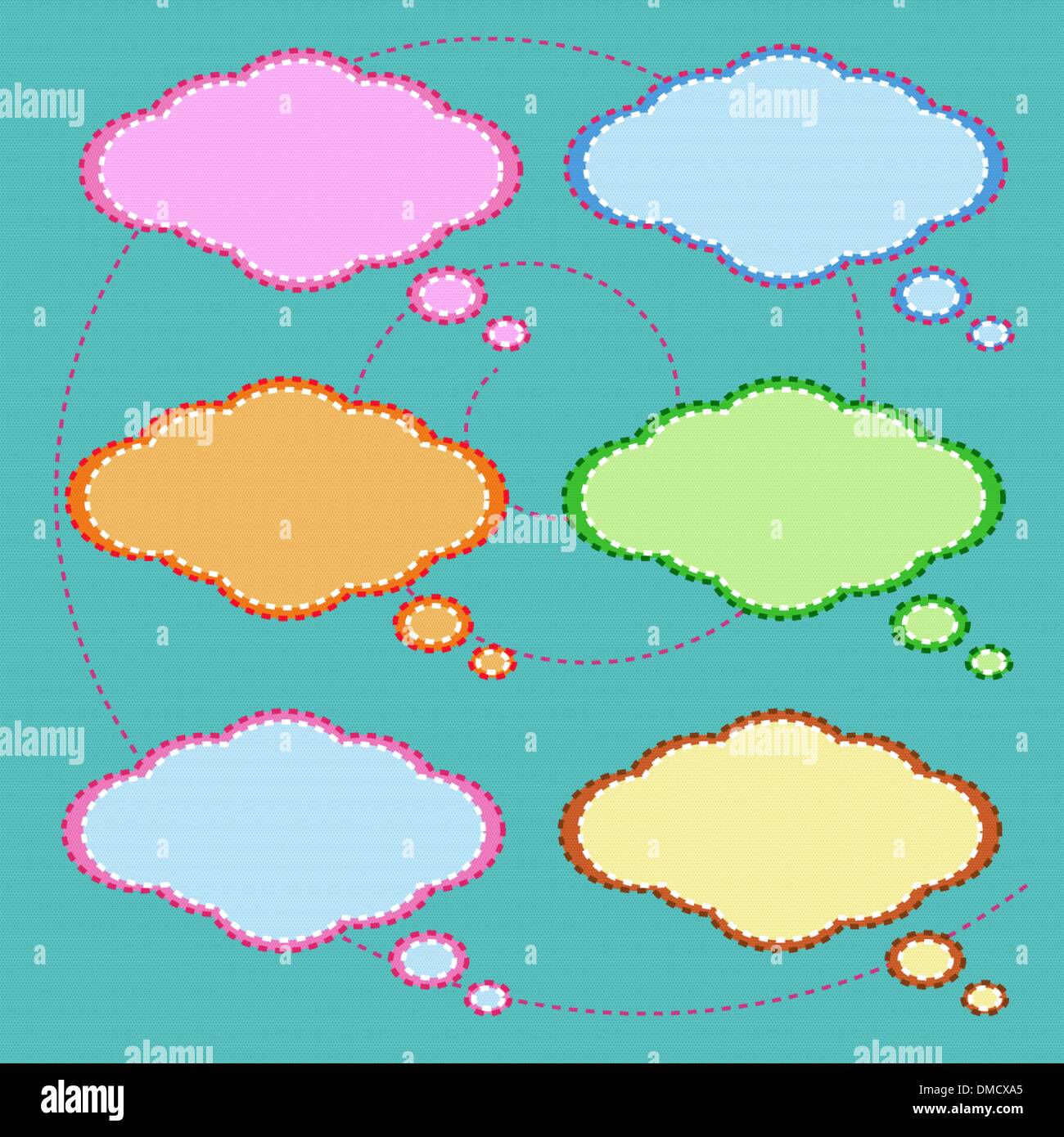 Six Colorful Thought Bubbles on Green Pattern Stock Vector