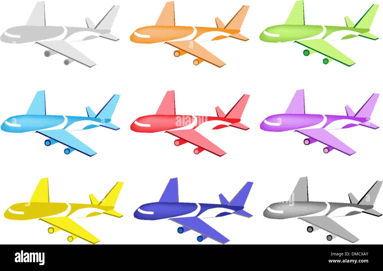Colorful Illustration Set of Commercial Airplane Icon Stock Vector