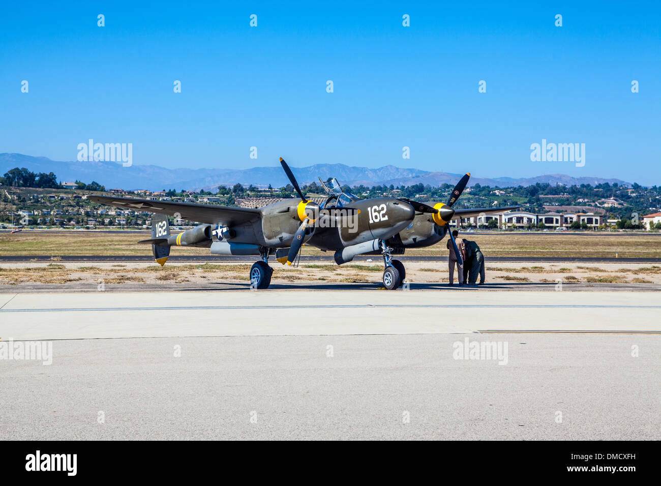A P-38 Lightning At the Wings Over Camarillo Airshow in Camarillo California in August of 2011 Stock Photo