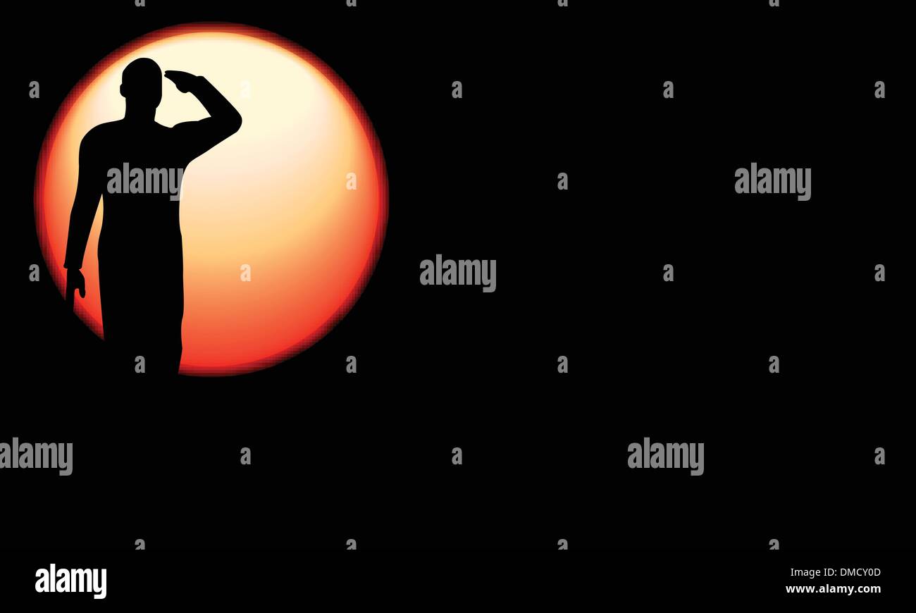 Silhouette of an army soldier saluting Stock Vector