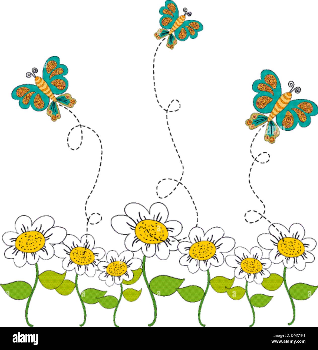 Spring butterfly and flowers Stock Vector