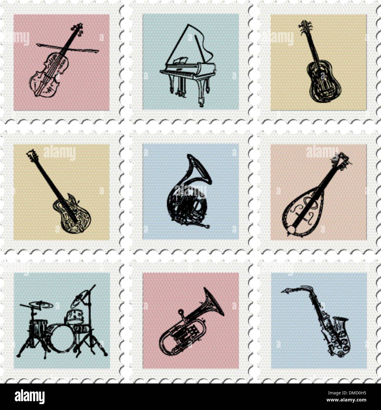 Postage stamp instruments Stock Vector