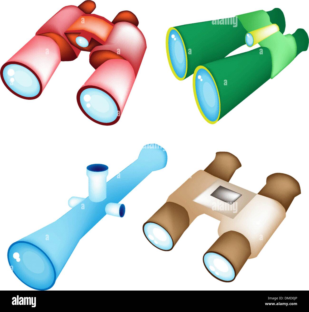 An Illustration Set of Four Style Binoculars Stock Vector