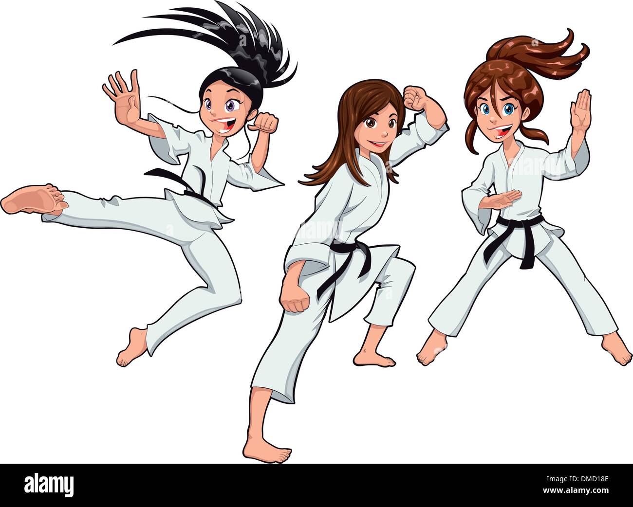 Young girls, Karate Players. Stock Vector