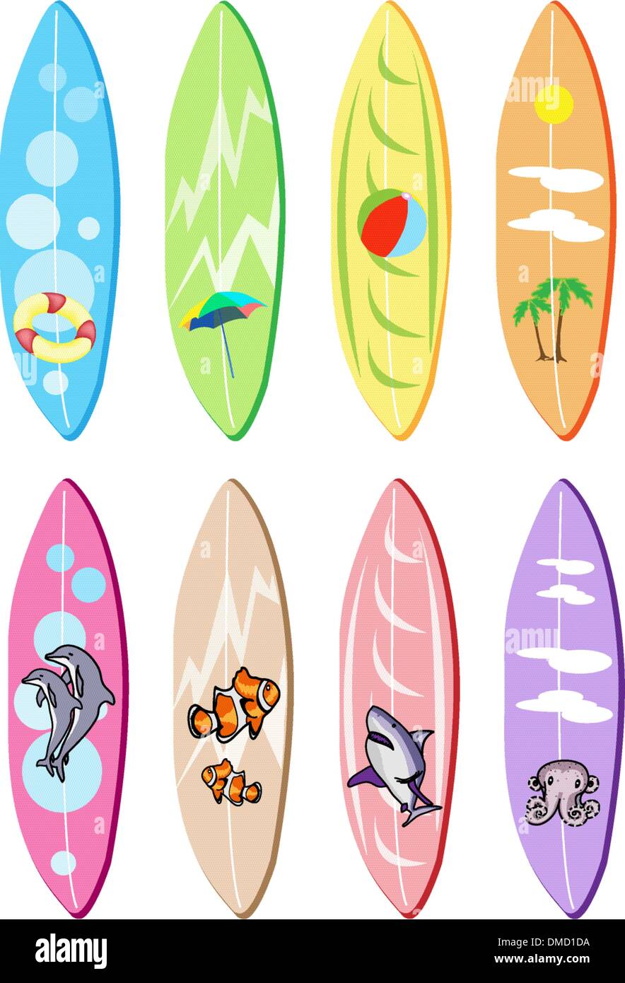 An Illustration Set of Surfboards with Different Designs Stock Vector