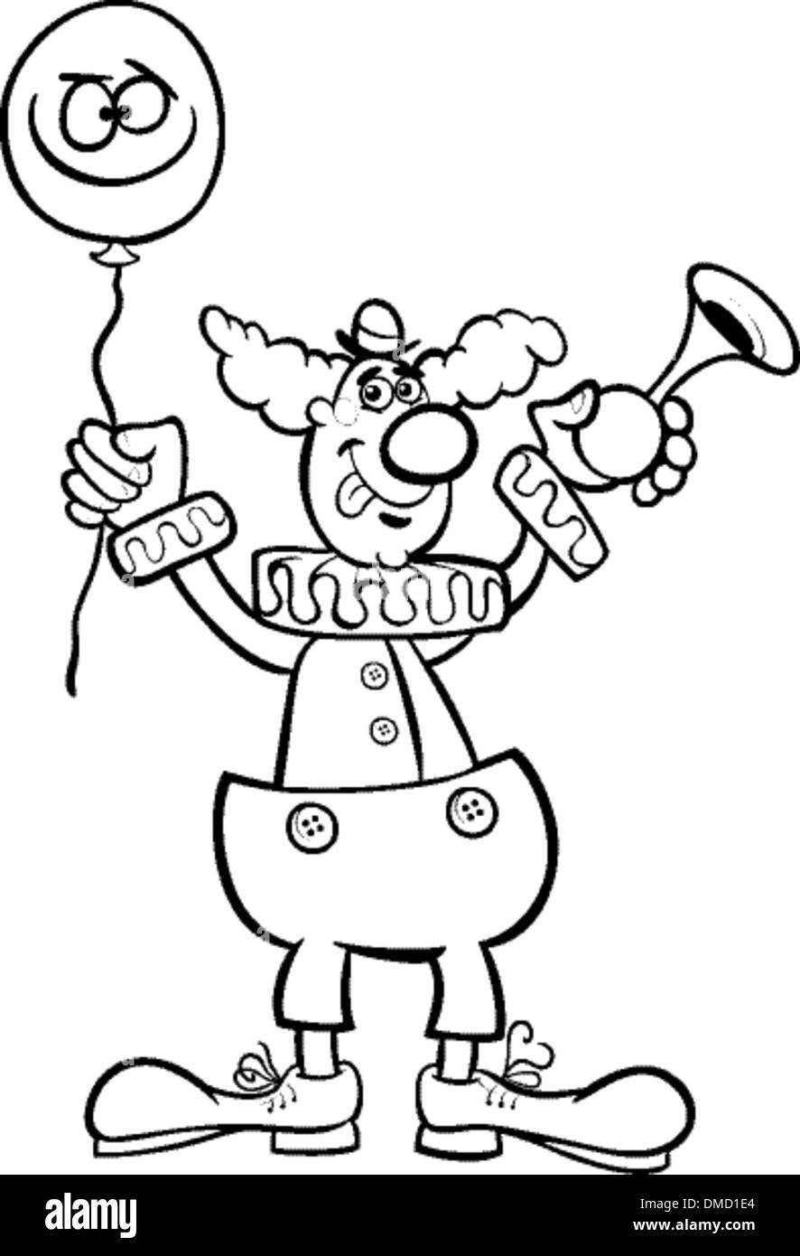 clown cartoon illustration for coloring Stock Vector