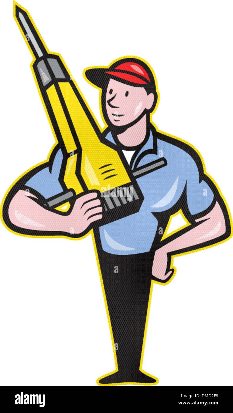 Construction Worker Jackhammer Pneumatic Drill Stock Vector