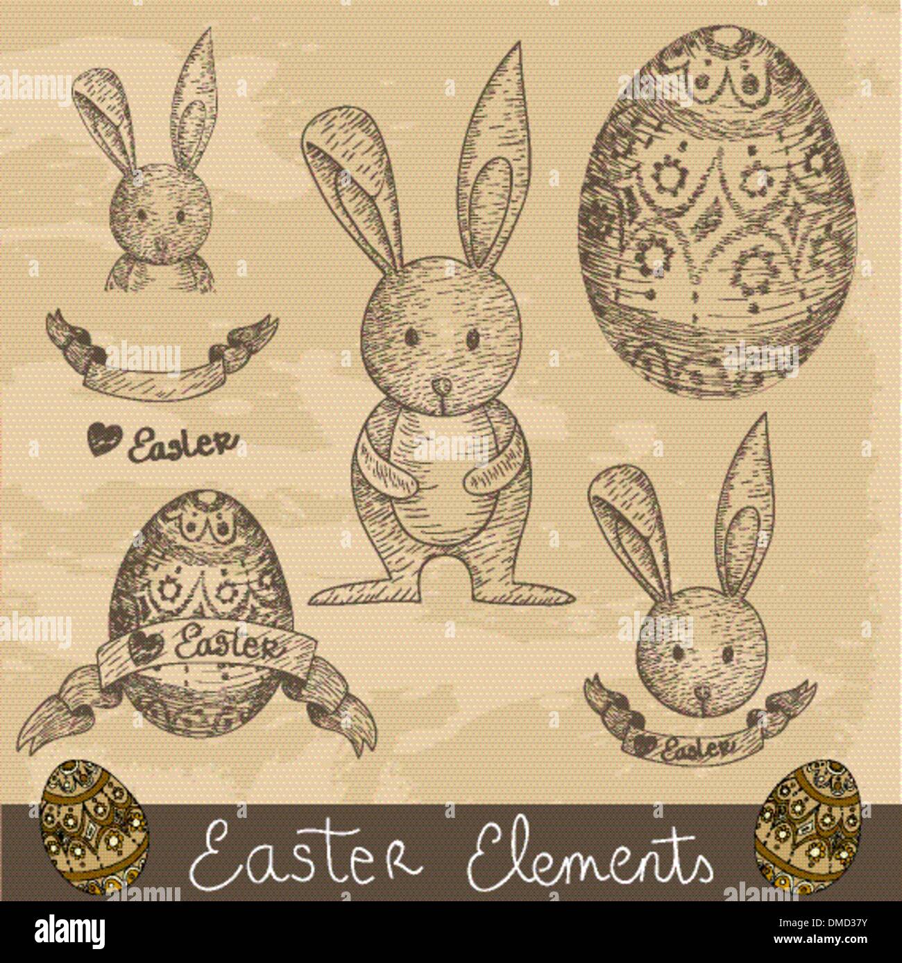 Vintage Happy Easter elements set Stock Vector Image & Art - Alamy