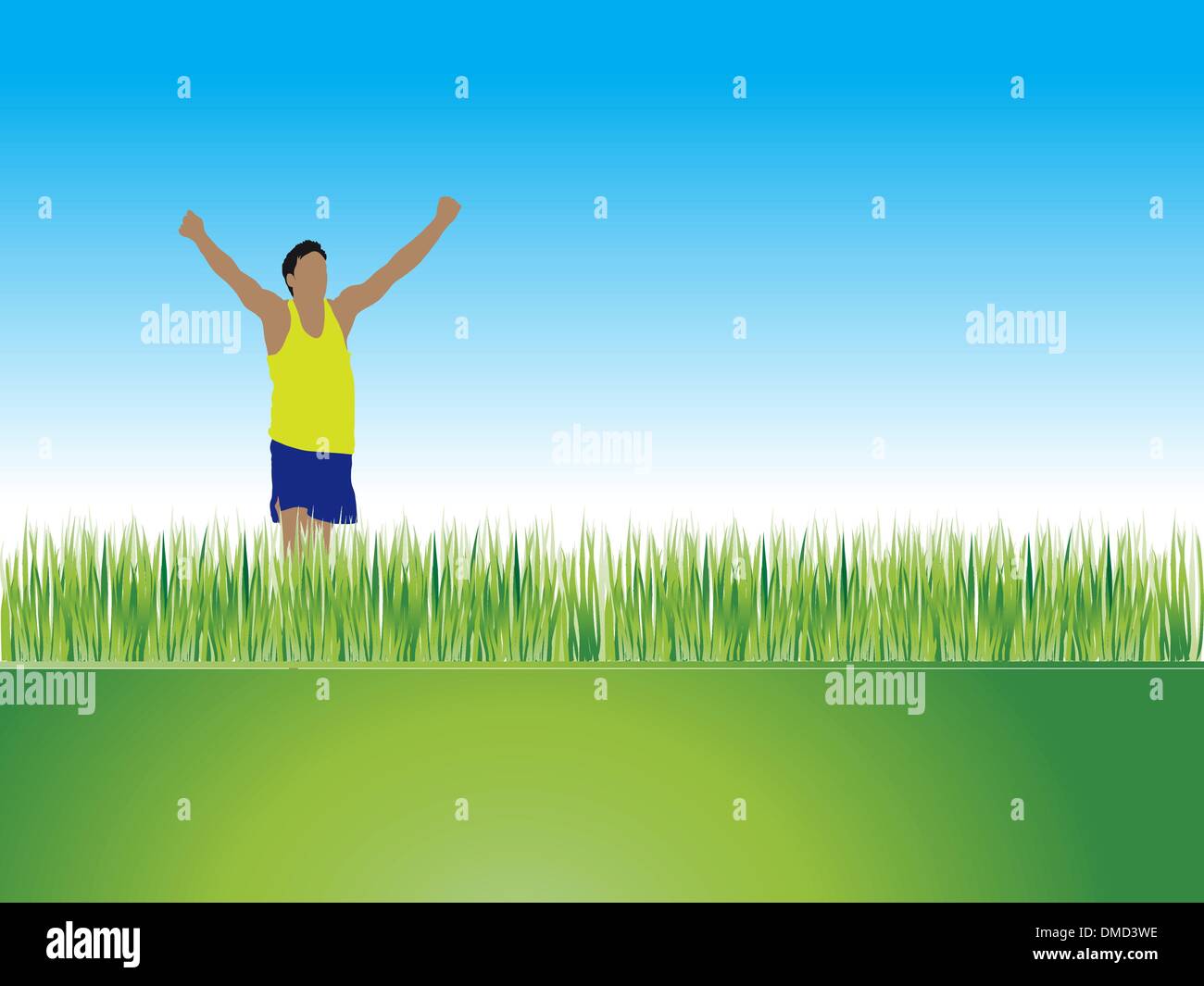 People play football on grass, goal Stock Vector