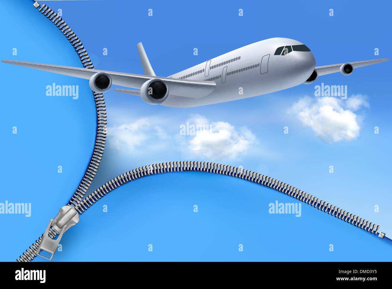 Travel background with airplane and white clouds Stock Vector