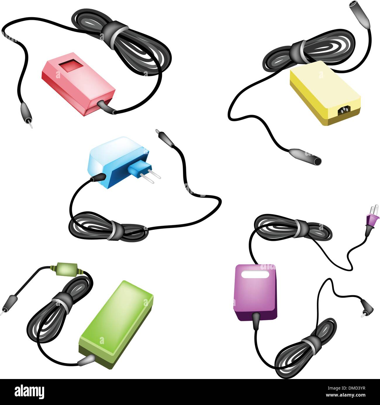 A Colorful Illustration Set of Adaptor Power Supply Stock Vector