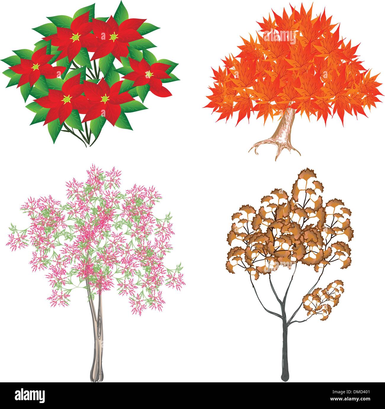 An Colorful Isometric Set of Trees and Plants Stock Vector