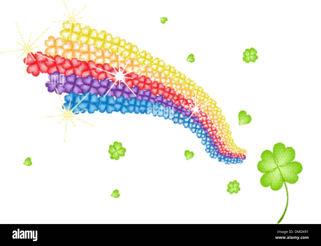 Illustration Four Leaf Clovers of Rainbow Shape Stock Vector
