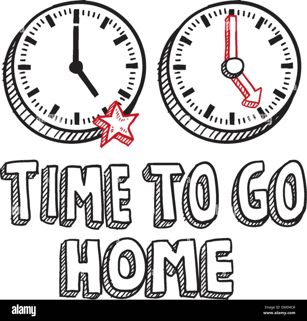 Time to go home 5 PM sketch Stock Vector