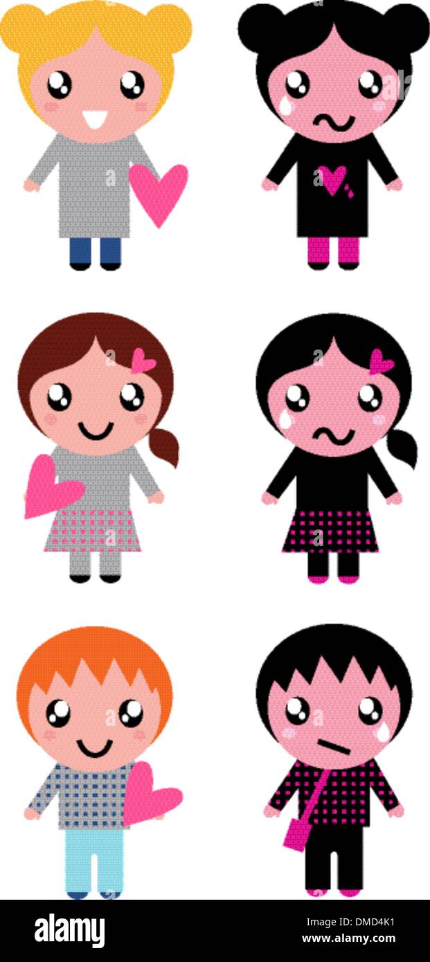Good and bad kids with hearts isolated on white Stock Vector