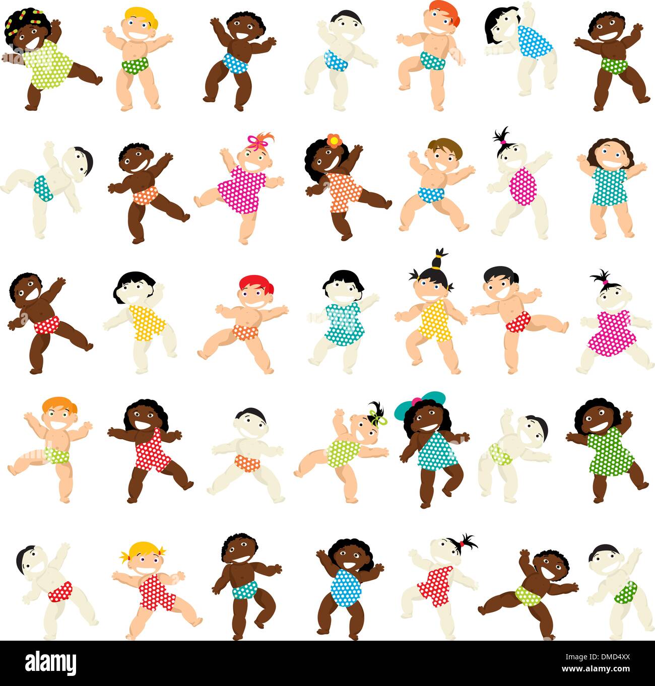 Multiracial baby walking collection Stock Vector