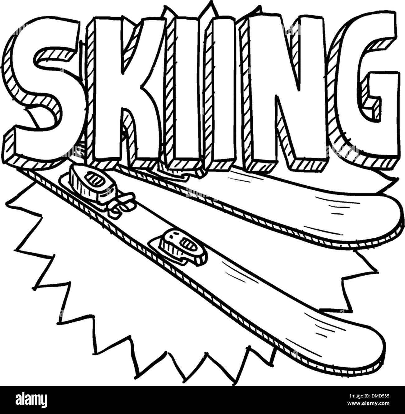 Snow skiing sketch Stock Vector