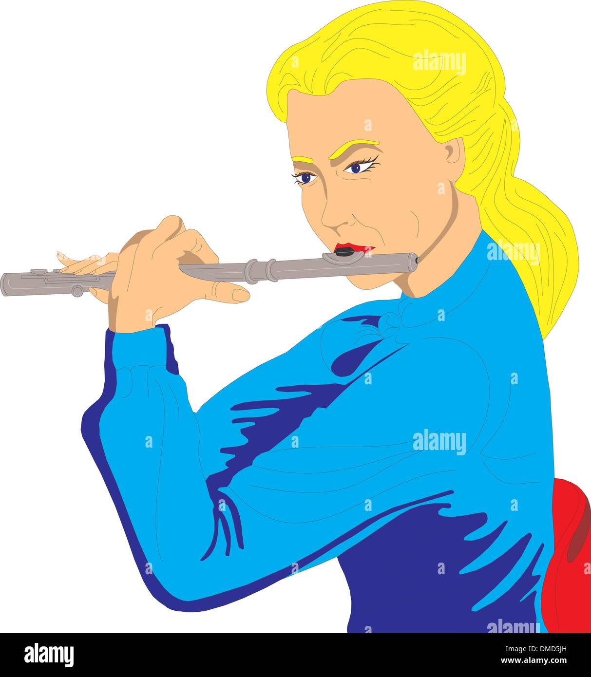 woman playing transverse flute Stock Vector