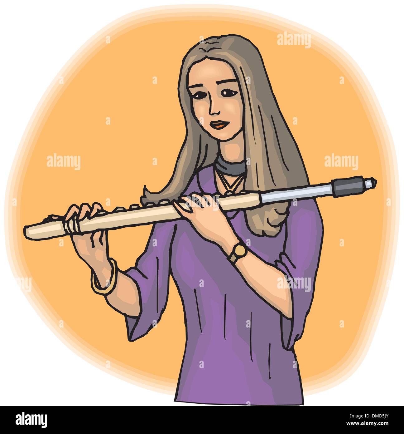 woman playing transverse flute Stock Vector