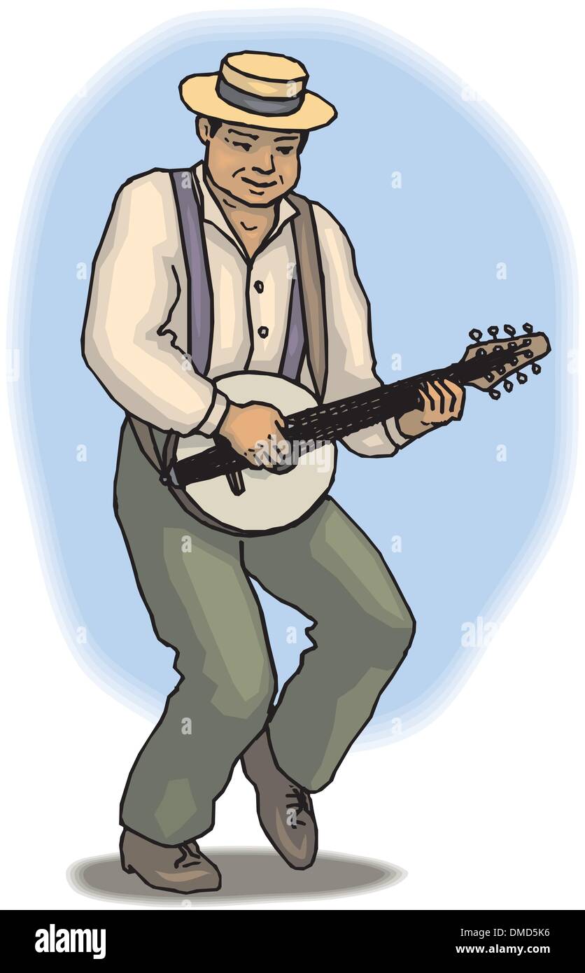 Man Is Playing on Banjo Stock Vector