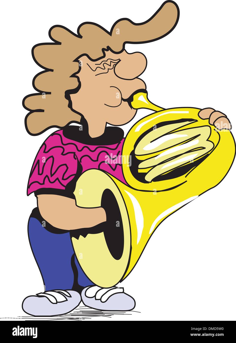 Man playing his French horn Stock Vector