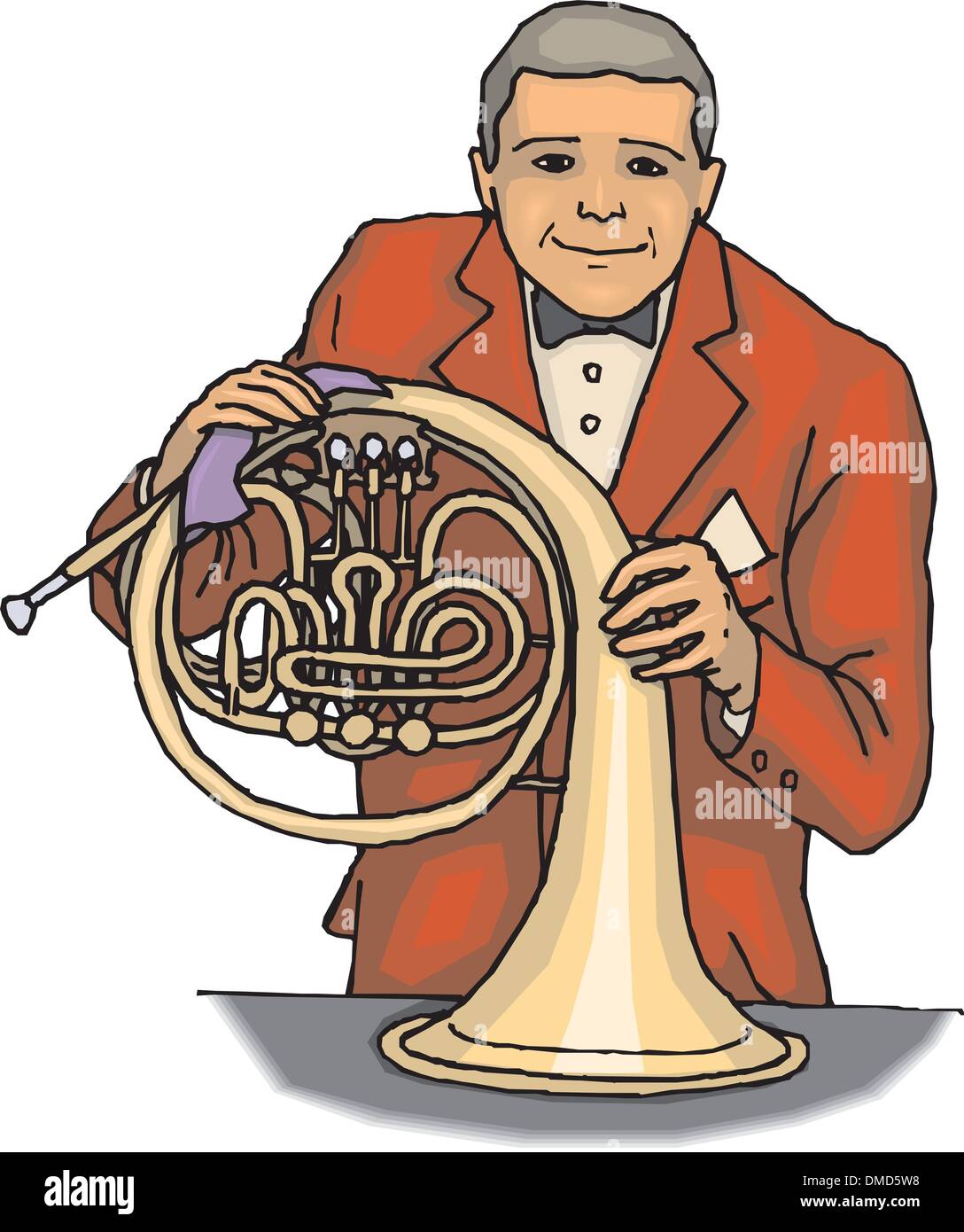 Man with his French horn Stock Vector