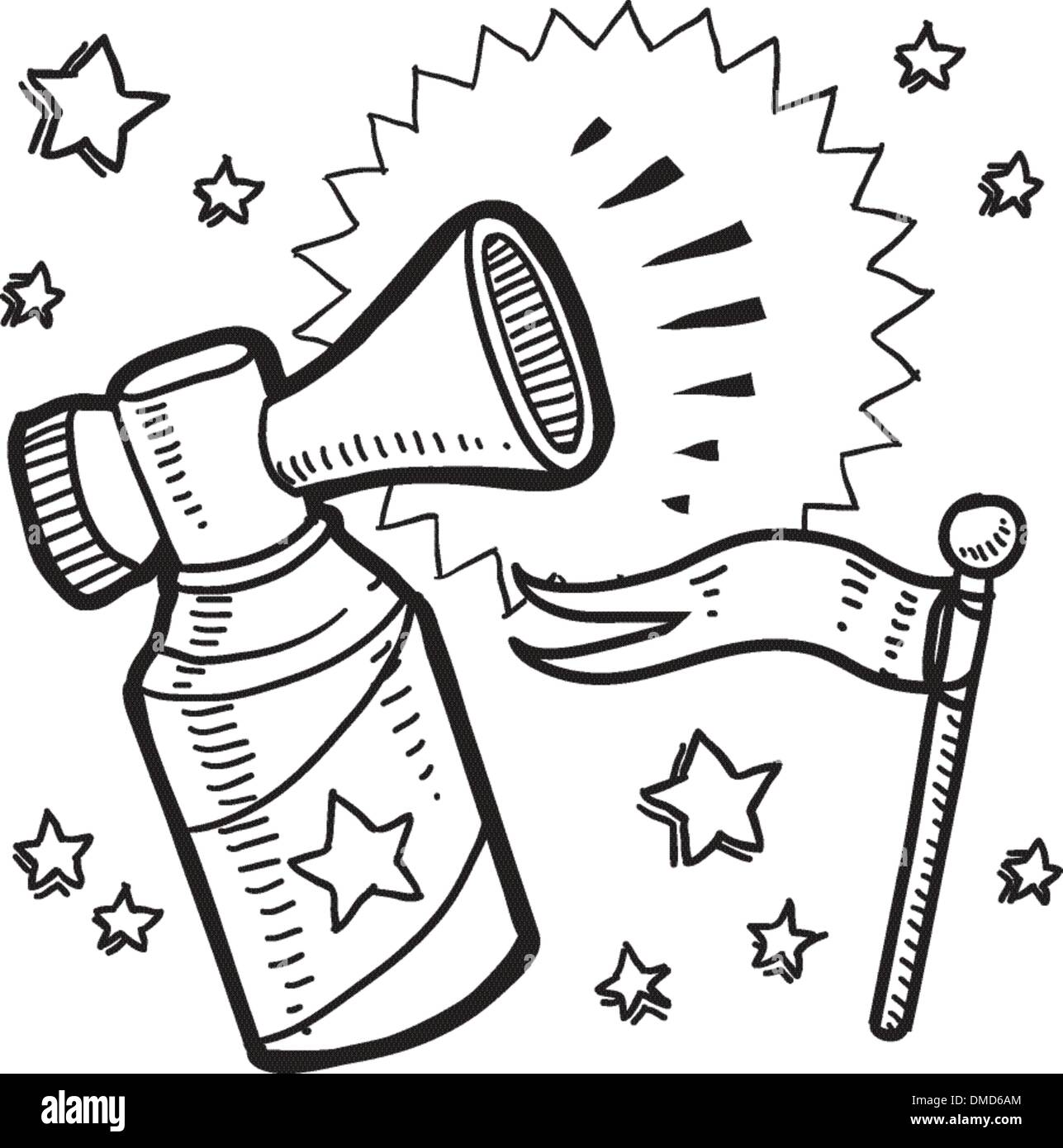 Air horn and flag announcement sketch Stock Vector