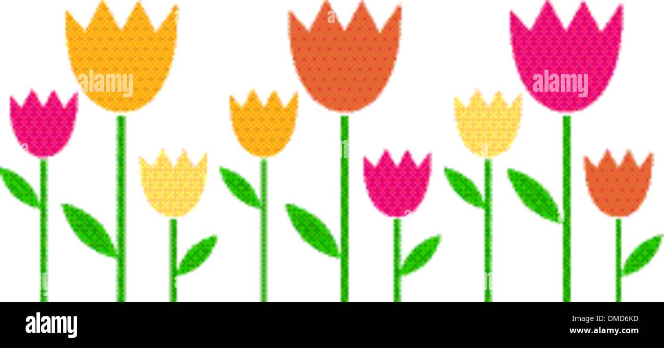 Colorful spring Tulips in row isolated on white Stock Vector