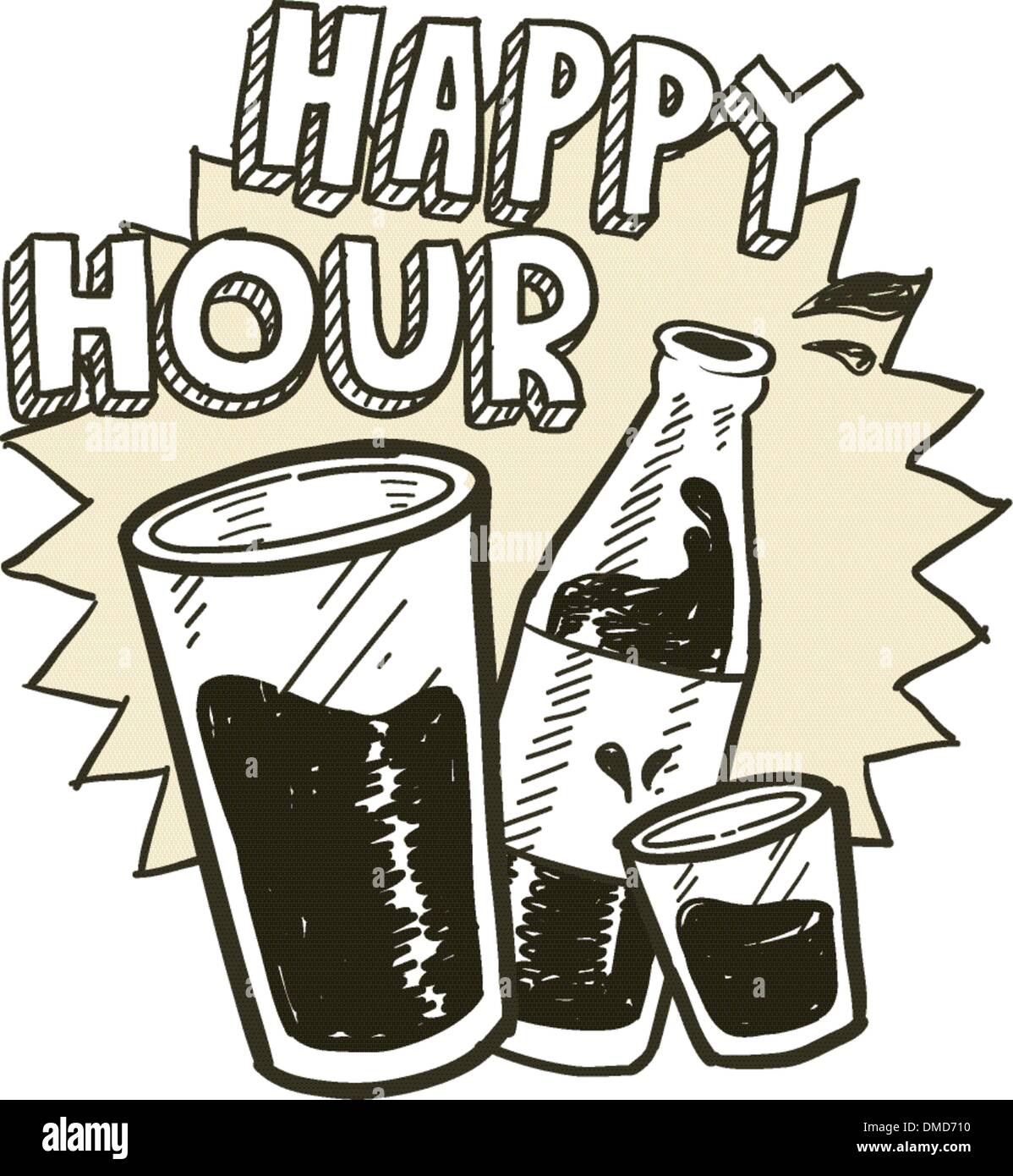 Happy hour alcohol sketch Stock Vector