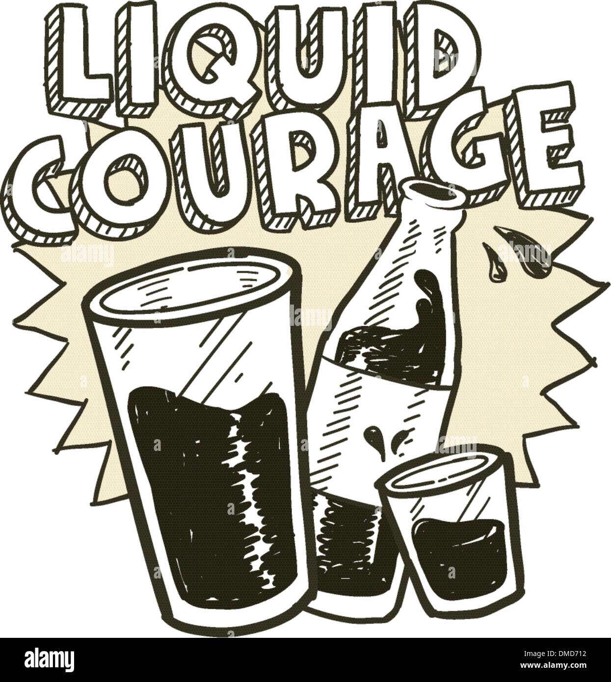 Liquid courage alcohol sketch Stock Vector