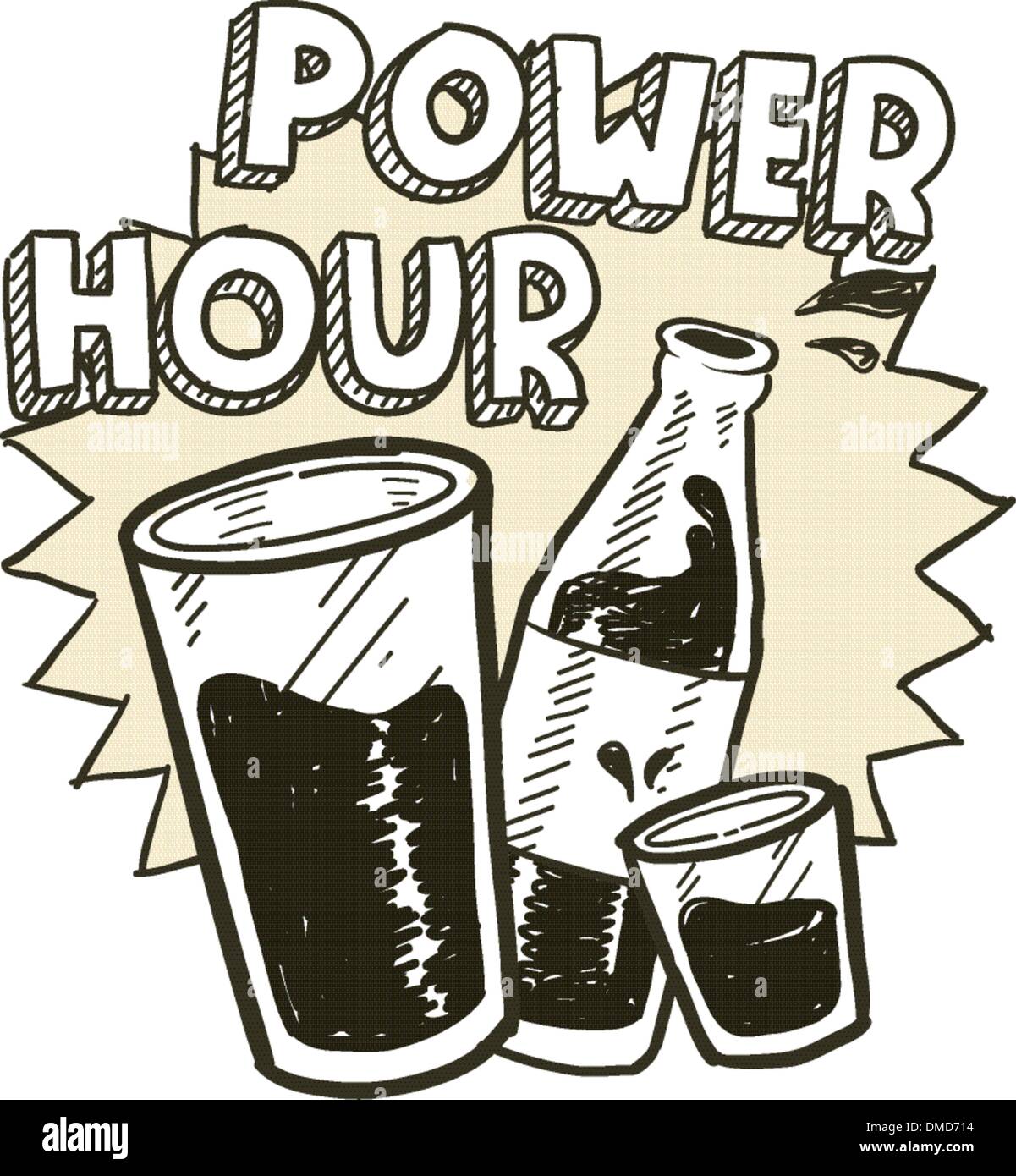 Power hour alcohol sketch Stock Vector