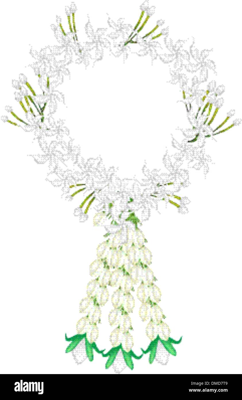 A Fresh White Colors of Cape Jasmine Garland Stock Vector